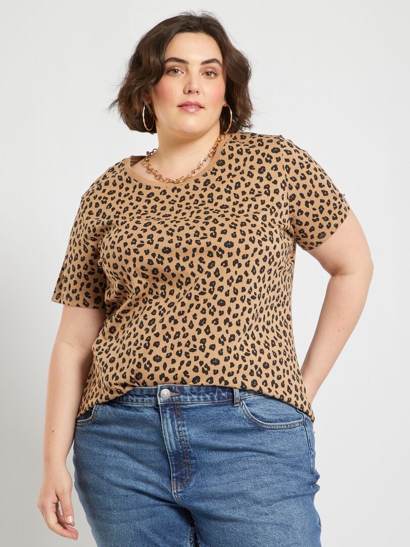 Camiseta con estampado de leopardo - BEIGE - 6.00€