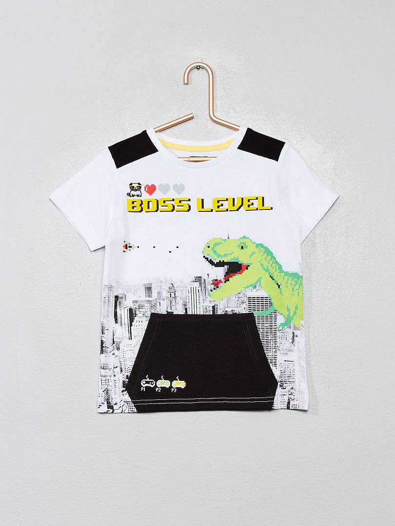 Camiseta 'dinosaurio' con bolsillo - blanco/negro - Kiabi €