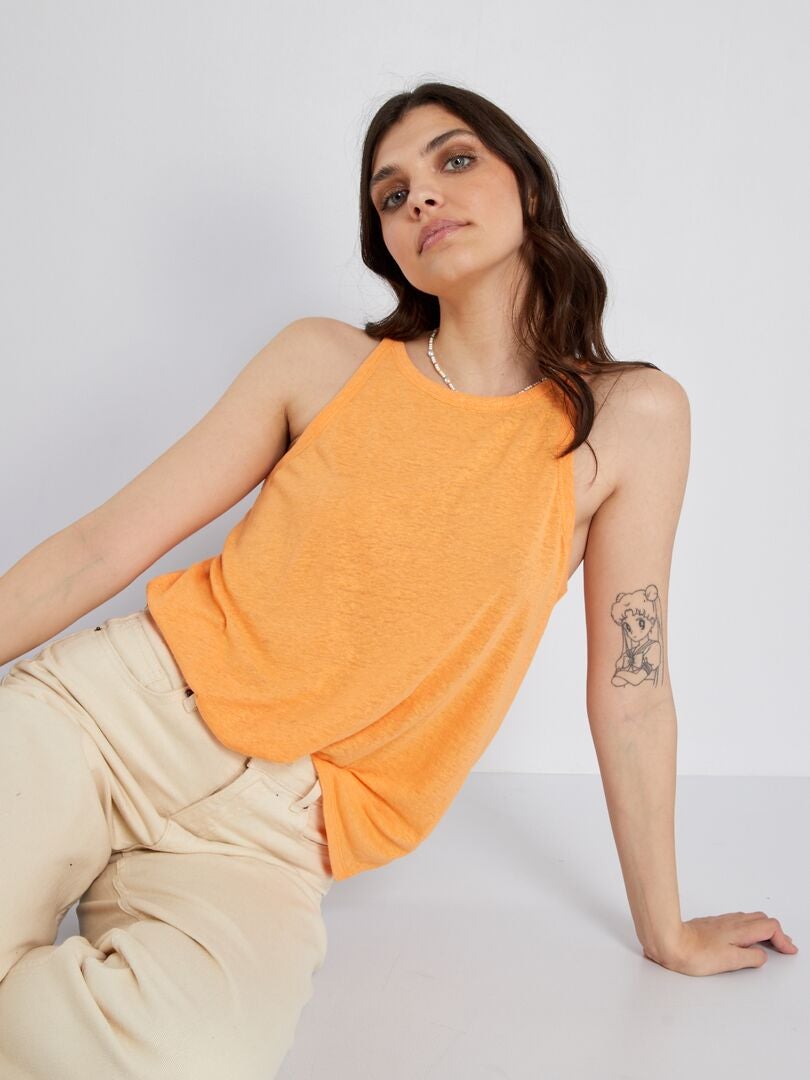Camiseta lisa de tirantes con lino - naranja albaricoque Kiabi - 12.00€