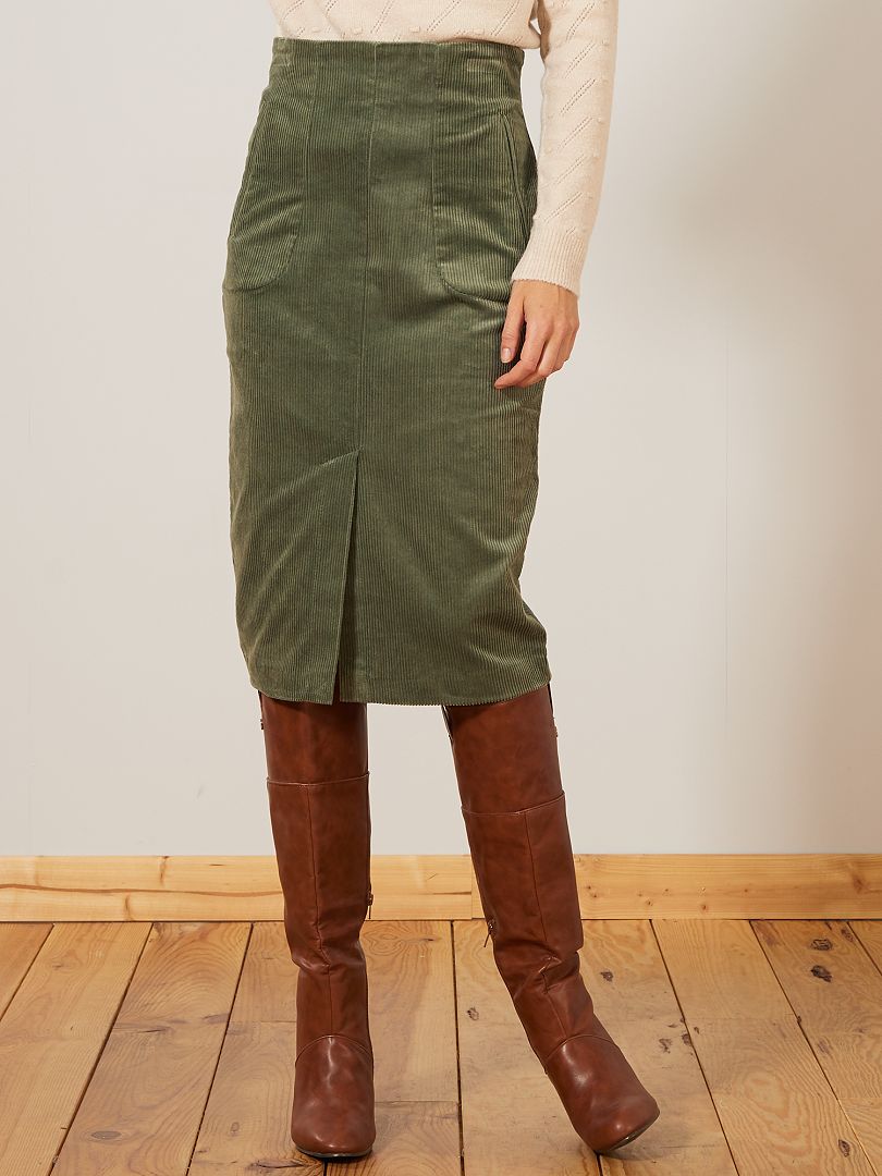 Falda de tubo de pana - verde tomillo - Kiabi -