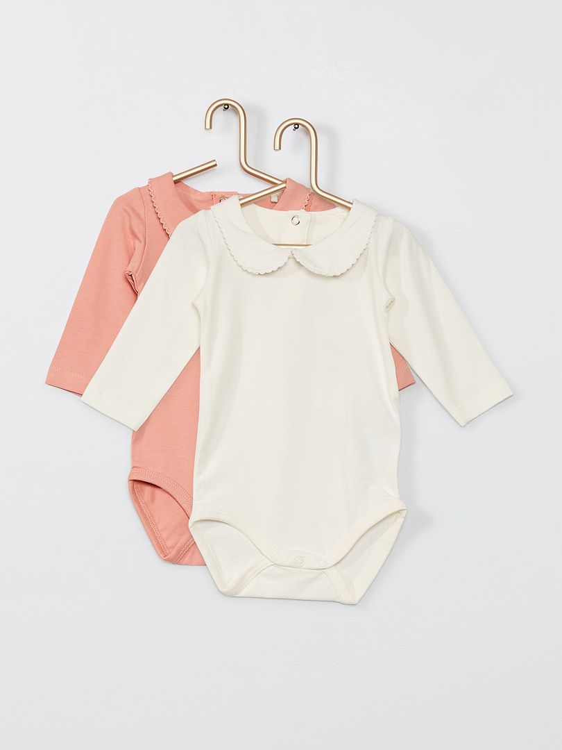 motivo Nylon Sobretodo Pack de 2 bodies con cuello bebé - rosa/blanco - Kiabi - 13.00€
