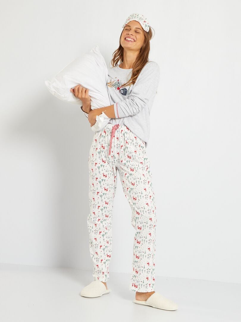 en bolso pompa Pijama largo con estampado de 'Navidad' de 2 piezas + antifaz - crudo  estampado - Kiabi - 20.00€
