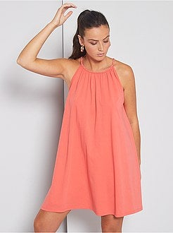 Vestido corto con cuello americano de fantasía - rosa naranja - Kiabi -  €