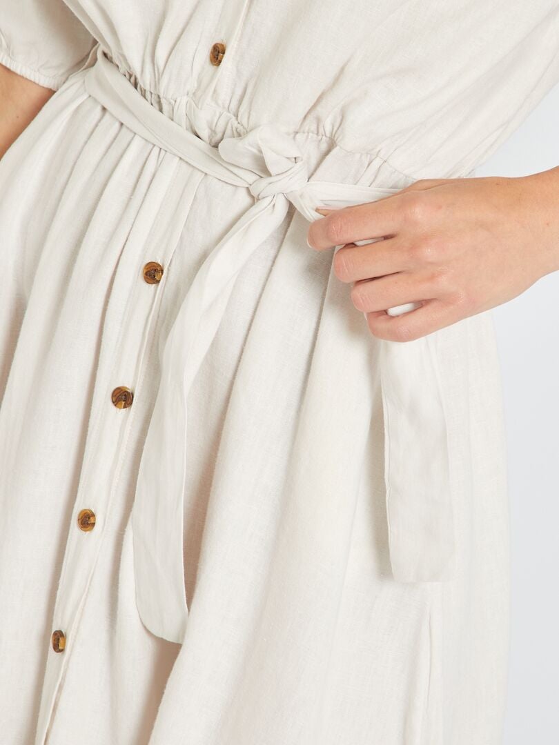 Vestido midi de lino con cuello de pico - blanco caliza - Kiabi €