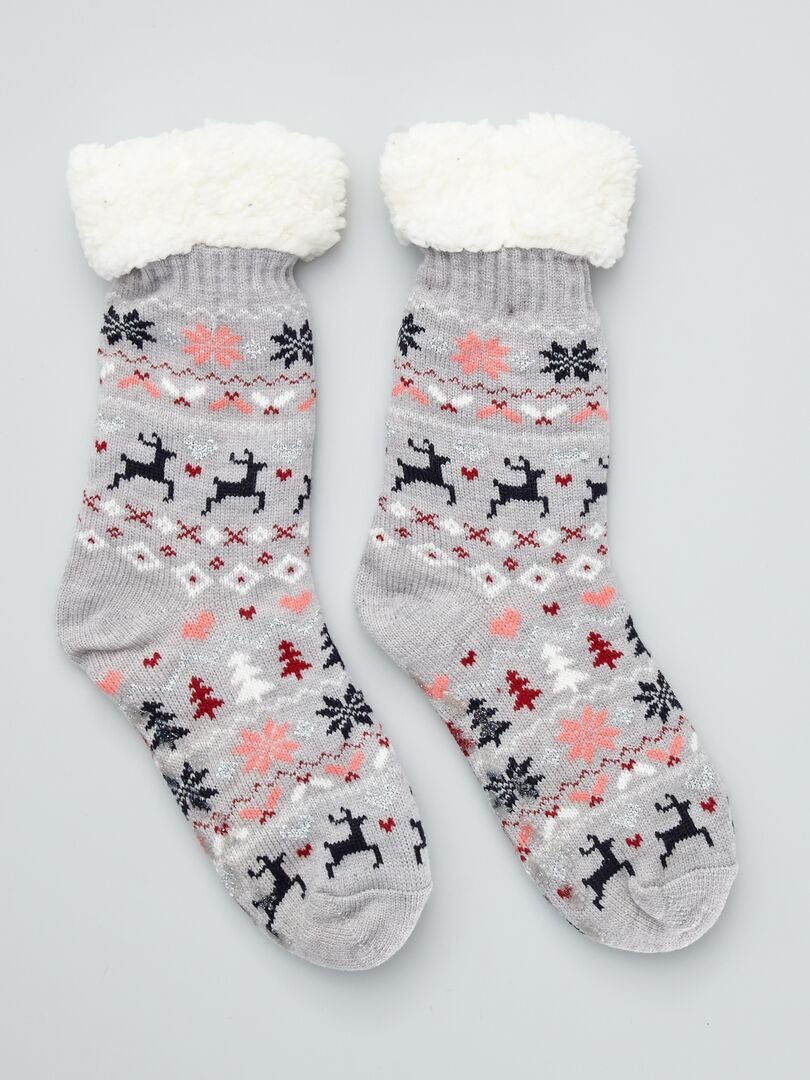 Llevar Firmar Molde Zapatillas de casa tipo calcetines de Navidad - gris - Kiabi - 8.00€
